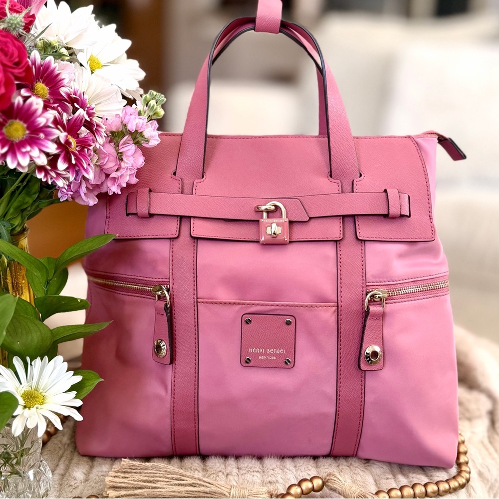 RARE COLOR Henri BENDEL Nylon Leather Large Jetsetter Backpack Crossbody Pink